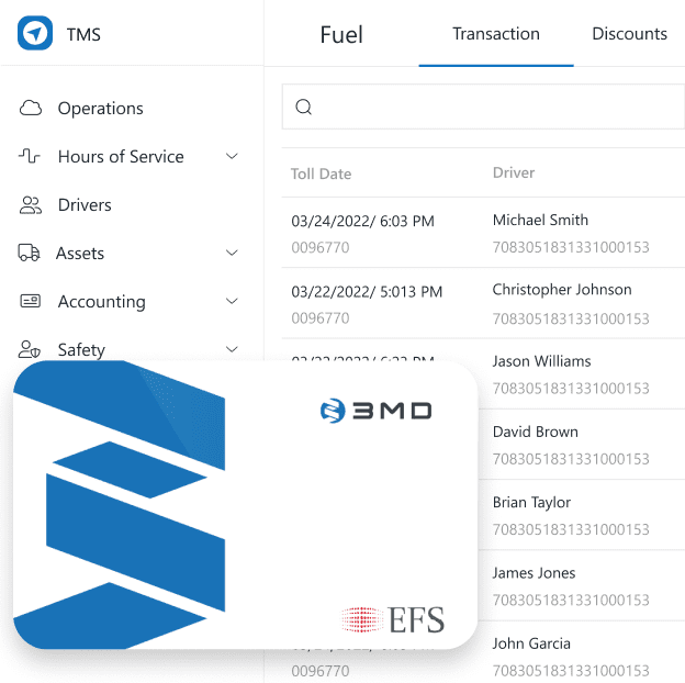 Fuel Cards that automatically sync in real-time with Trucking Hub's TMS.