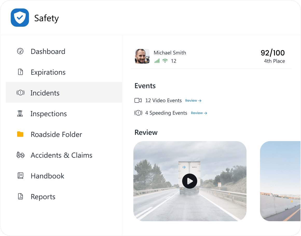 Monitor driver behavior in real-time with telematics and dashcam AI-powered events. System generates driver scores and ranks them among other drivers in the fleet.