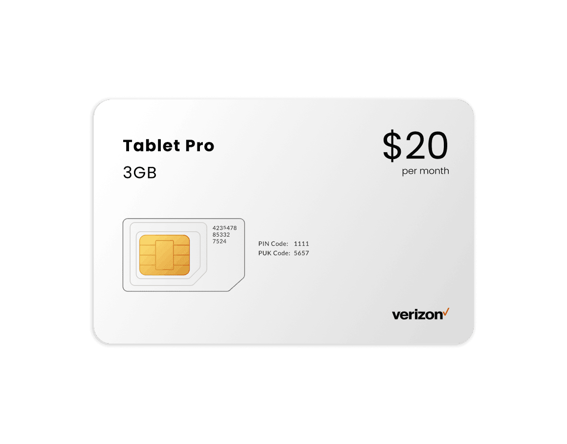 3GB Data Plan for Fleet Tablets (Verizon SIM Card shown)